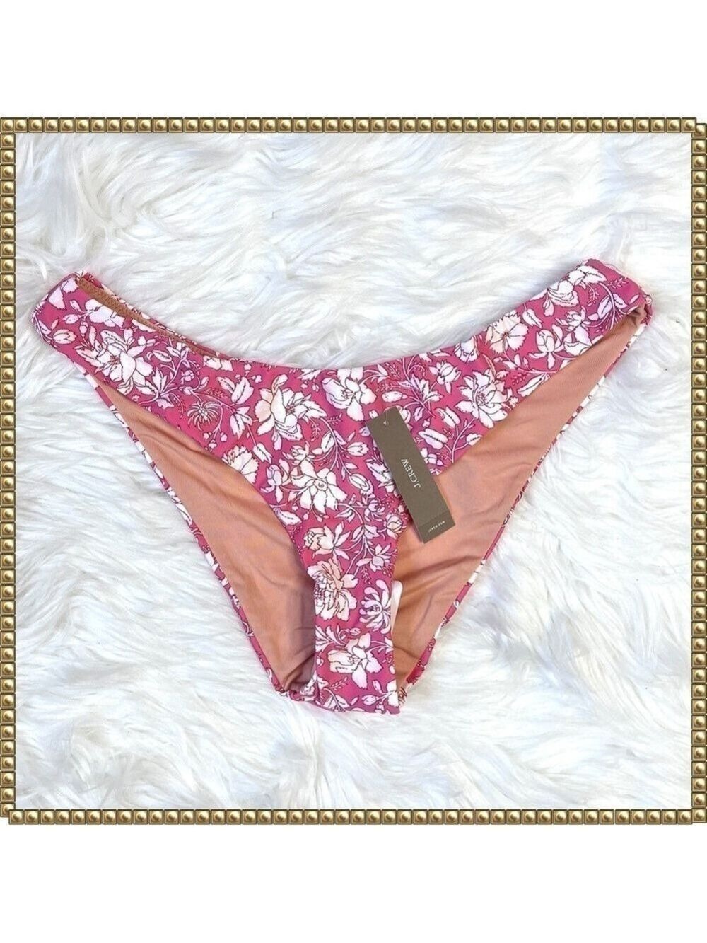 J Crew Bikini Bottom Medium Pink White Floral Recycled Polyamide Elastane NWT